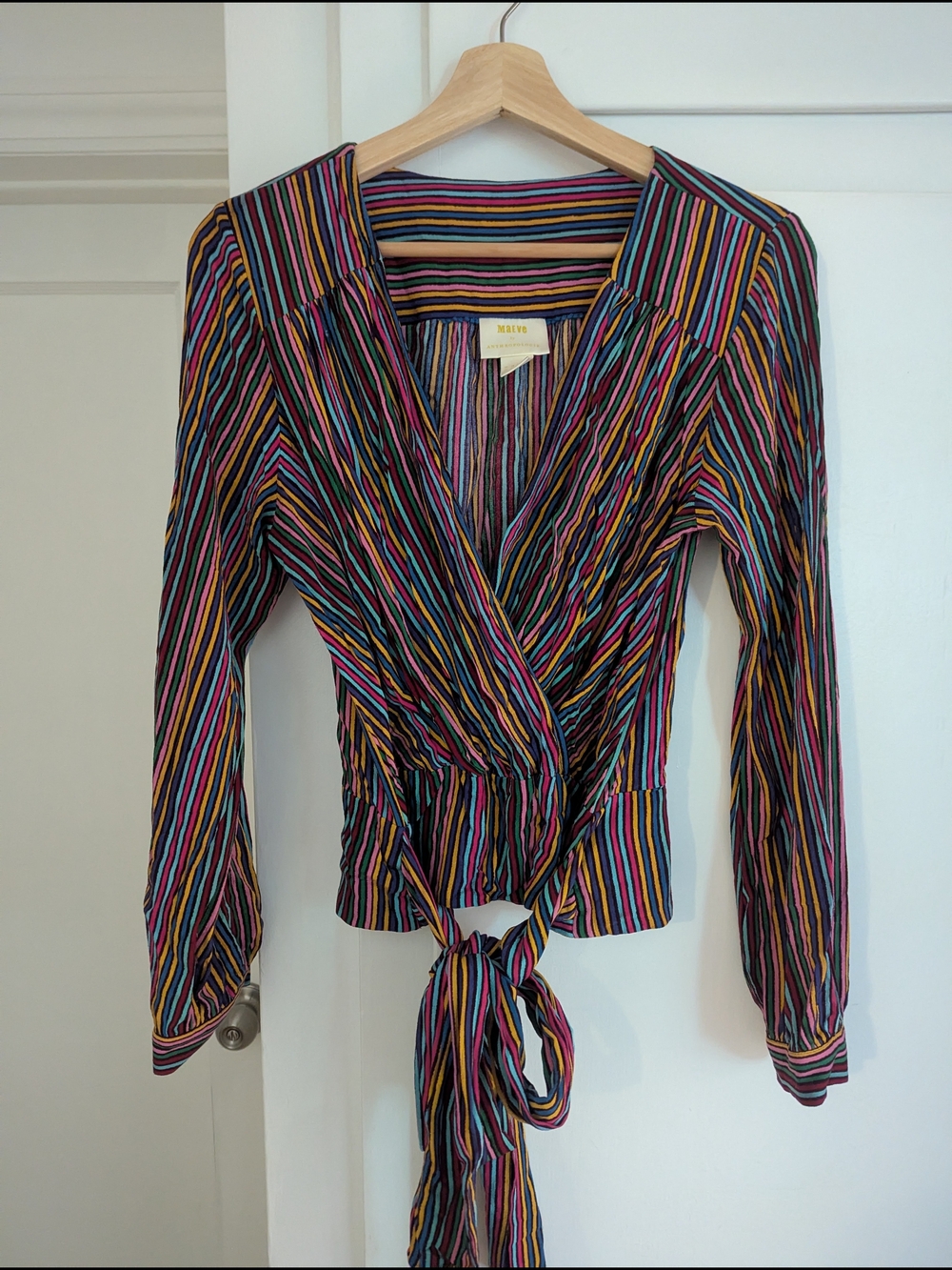 Anthropologie Maeve multicolor Striped Wrap Blouse with Tie Waist